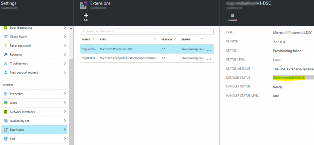 Troubleshooting VM extensions in Azure Resource Manager Portal